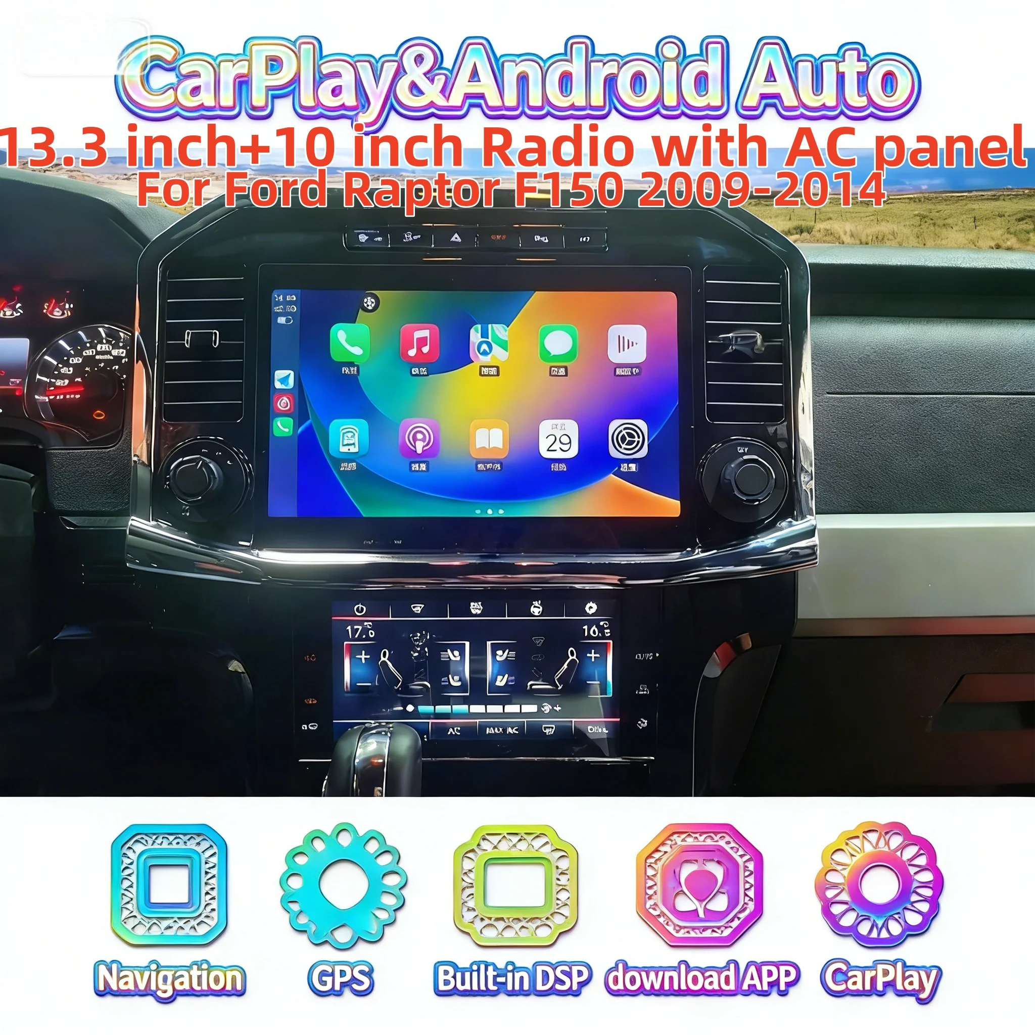 Multimedia Android video player with AC For Ford Raptor F150 2009-2014  Wireless Carplay Navigation Car GPS Navi Radio Stereo