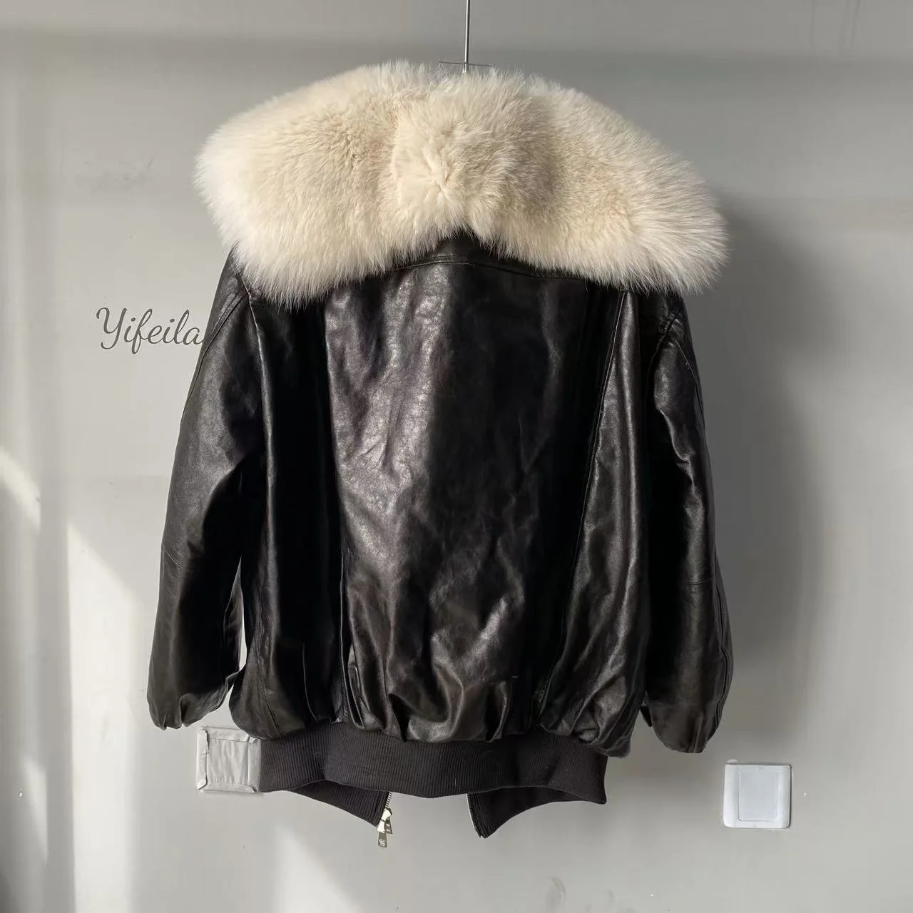 Herbst Winter New Sle Damen Ort Leder Jaet Cool Down Jaet Du Daunenmantel Großer Pelzkragen Loose Fit Biker Jaet