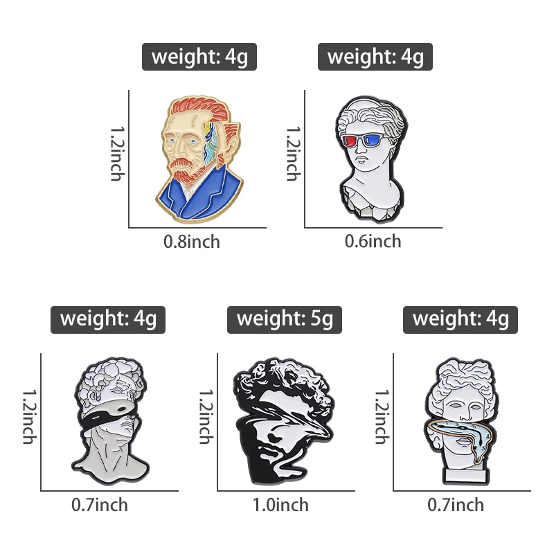 Van Gogh Plaster Statue Enamel Pins Custom Sculpture Art Brooches Lapel Badges Funny Jewelry Gift for Kids Friends