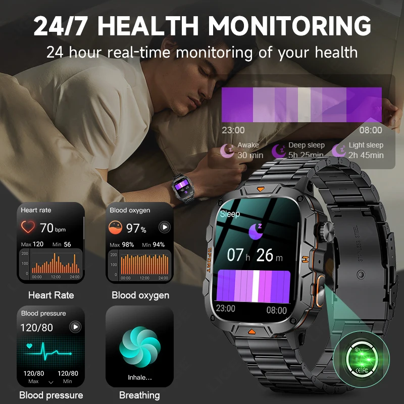 LIGE 2024 Men Women Smart Watch Bluetooth Call Music Game Voice Assistant Smartwatch Outdoor Fitness Sport Flashlight Wristwatch