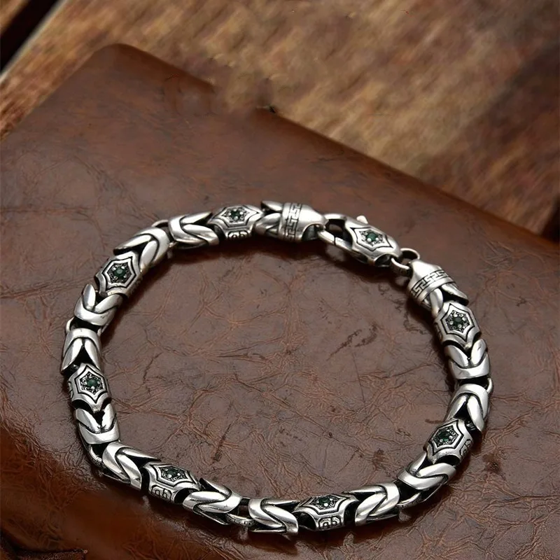 Vintage Engraved Turkish Style Bracelet, Retro Palace Green Inlaid Rhinestone Peace Pattern, Unique Fashion Jewelry