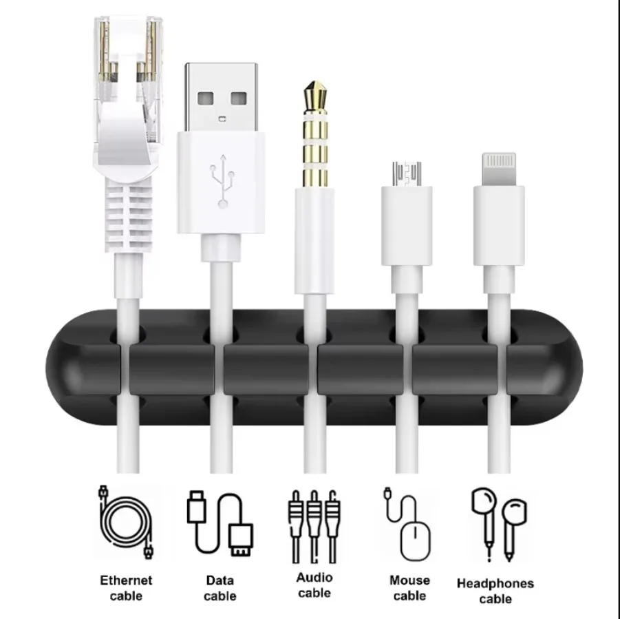 Multi-hole Desktop Cable Organizer Drill-free Silicone Cable Management 1/3/5/7 Clips Nightstand USB Charging Power Cord Winder
