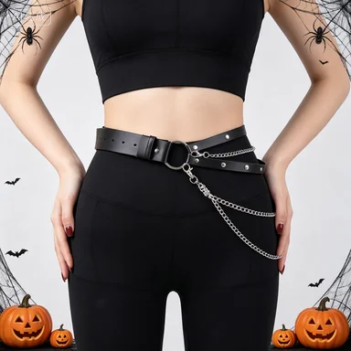 Punk Gothic Black PU Adjustable Waist Body Chain Harness For Women Y2K Street Decor For Rave Festival Club Jeans Daily Outfit