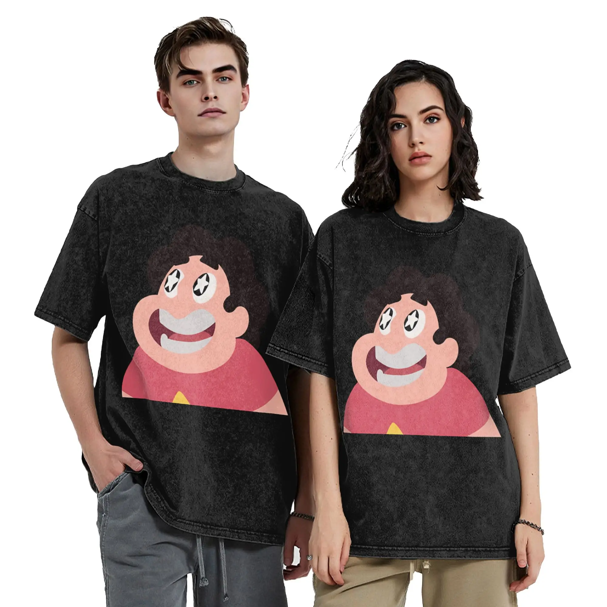 Washed T Shirt Happy Steven Stevens Universes Hip Hop T-Shirts Oversize Streetwear Short Sleeve Printed Tops Tee Shirt Men Women