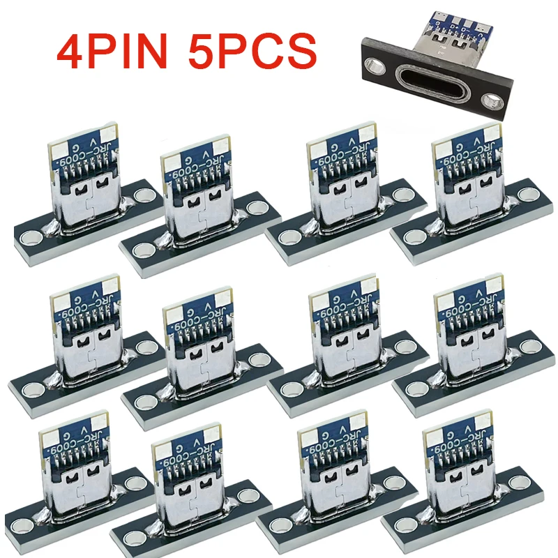 5 قطعة نوع C USB 3.1 جاك 4 دبوس موصل سالب شحن ميناء DIY USB 3.1 نوع C المقبس مع لوحة تثبيت المسمار