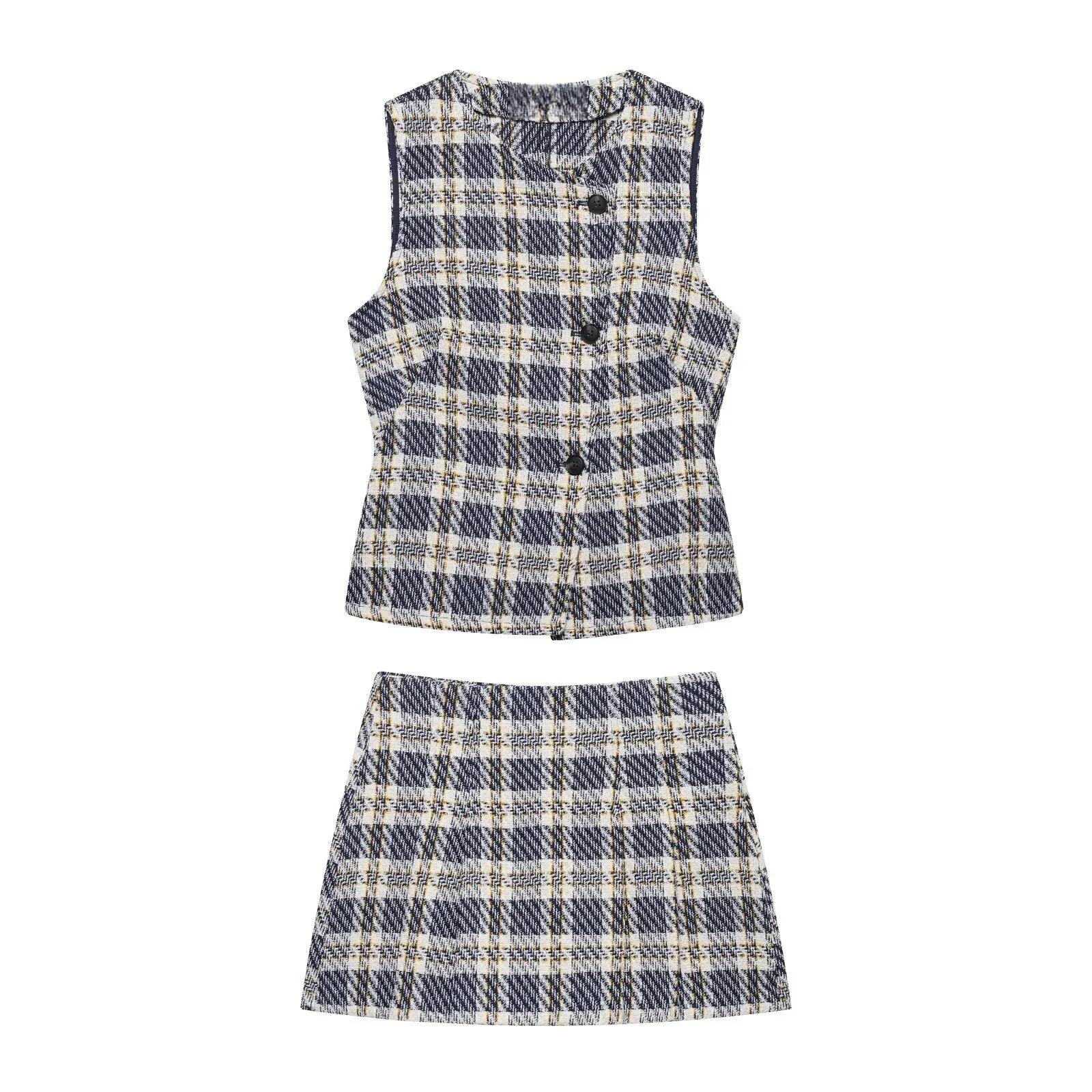 

Taop&Za2025 Womens Sleeveless Buttoned Plaid Vest and Matching Mini Skirt Set for Trendy and Casual Daily Wear
