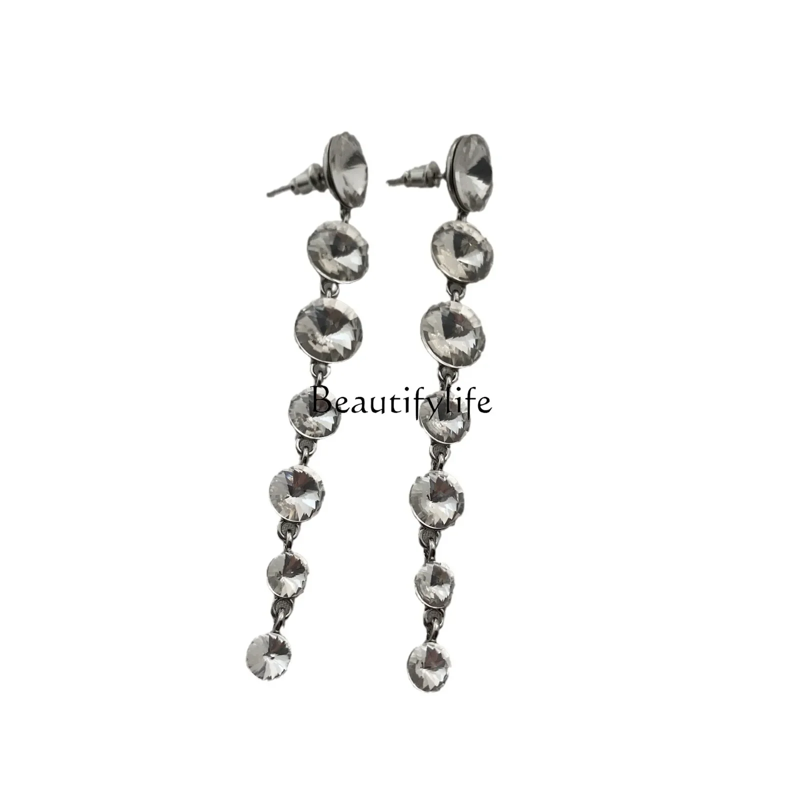 Korean long round diamond earrings, simple temperament versatile face thin earrings