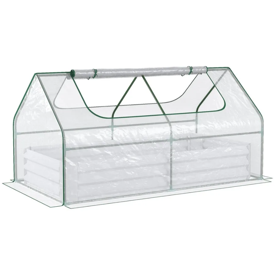 

6' x 3' Galvanized Raised Garden Bed with Mini PVC Greenhouse Cover Outdoor Metal Planter Box with 2 RollUp Windows for Growin