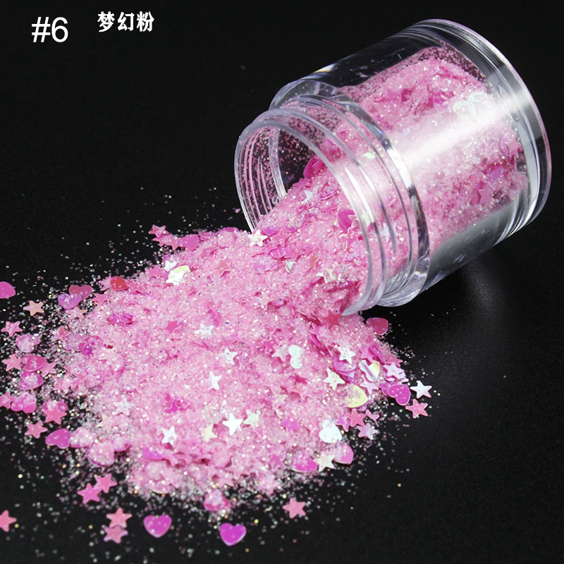 10g/1Jar Nail Glitter Sequins Chameleon Holographic Love Heart/Star Design Nail Flakies Laser Mix Sequins Bling Nail Flake Tips