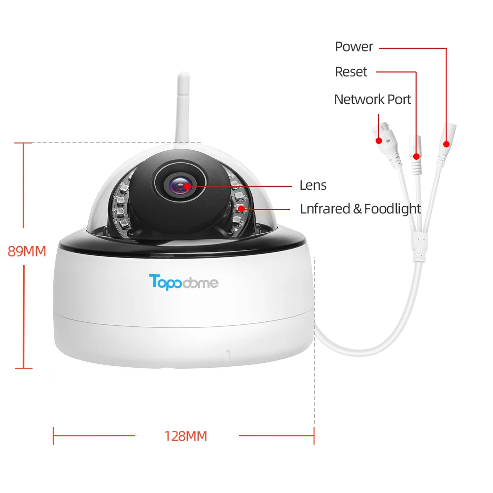 Topodome 5MP/8MP WIFI SD Card SIM 3G/4G Voice Monitoring Sony CMOS Metal Shell Infrared Waterproof Security CCVT Dome IP Camera