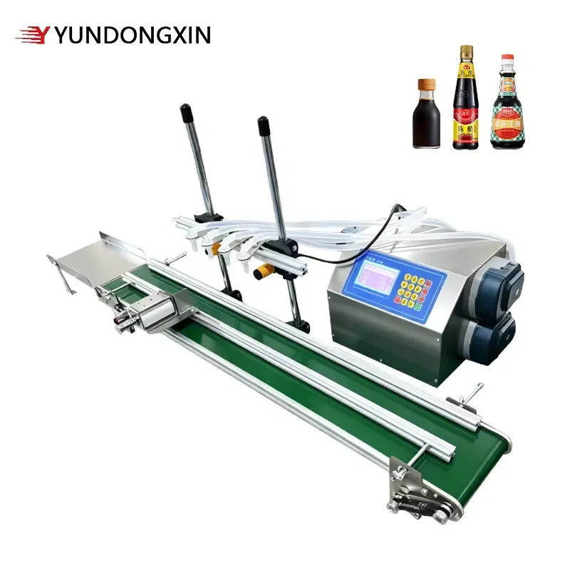 Small Scale Desktop Automatic 4 Nozzle Liquid Filling Machine for Water Oil Chemical Beverage Production Conveyor