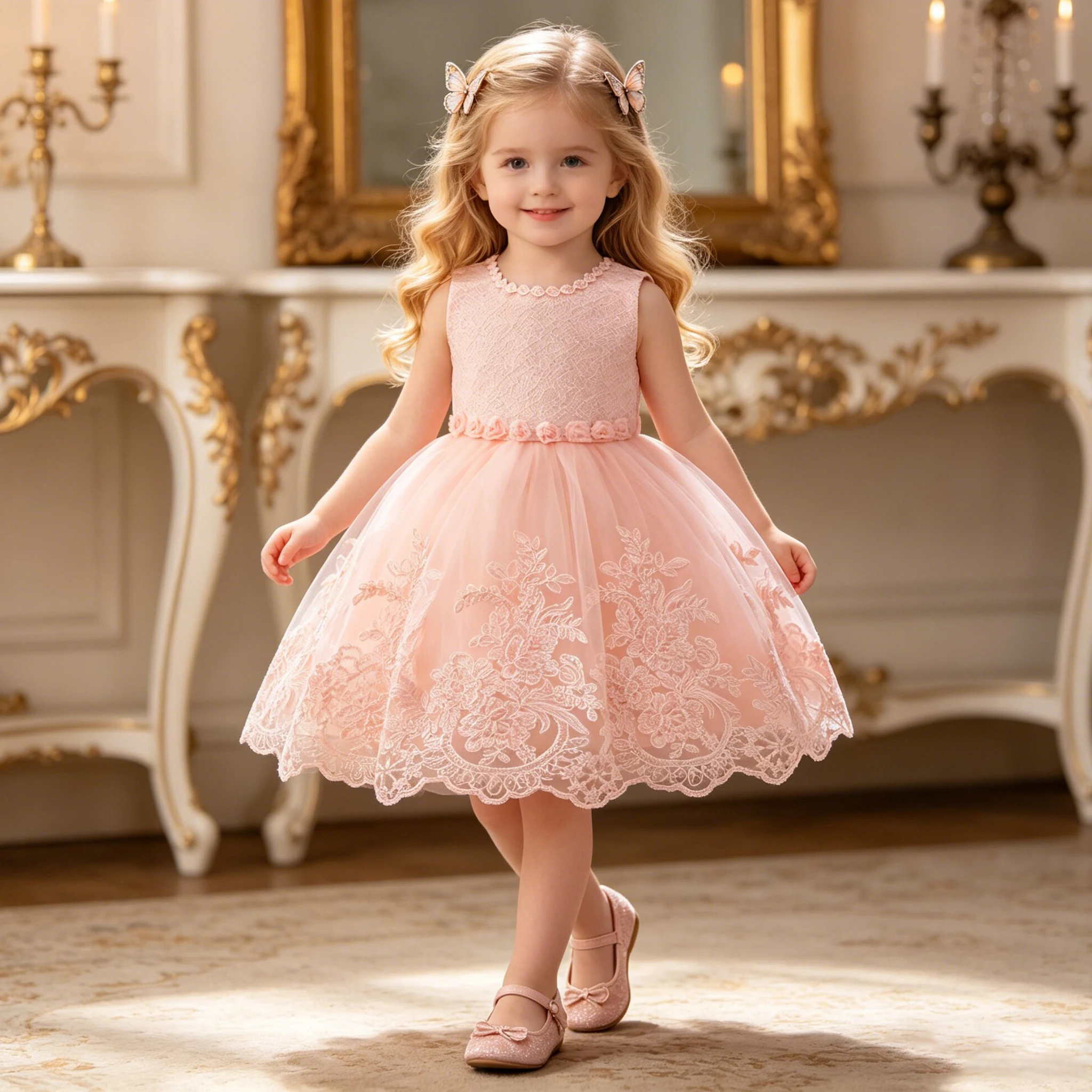 

Flower Girl Wedding Party Dress Toddler Girls 1st Birthday Princess Dresses Kids Pink Embroidery Tutu Gown Baby Pleated Costumes