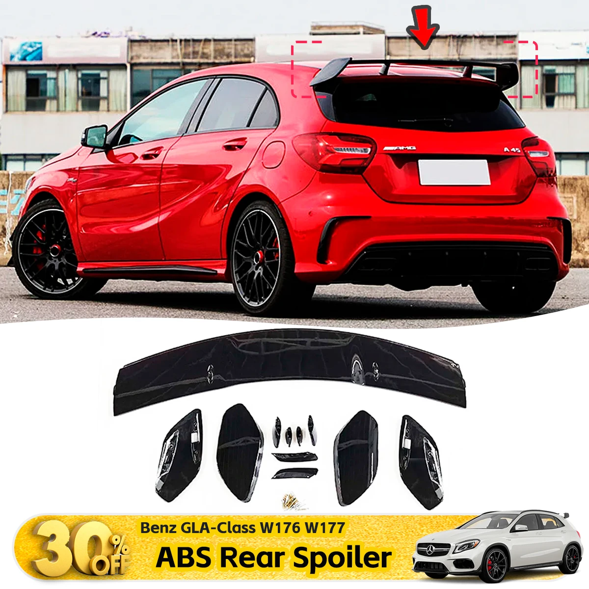 

For 2013-2022 Mercedes Benz A-Class W176 177 A180 200 220 250 260 AMG A45 Bodykit Rear Roof Trunk Spoiler Wings Car Accessories