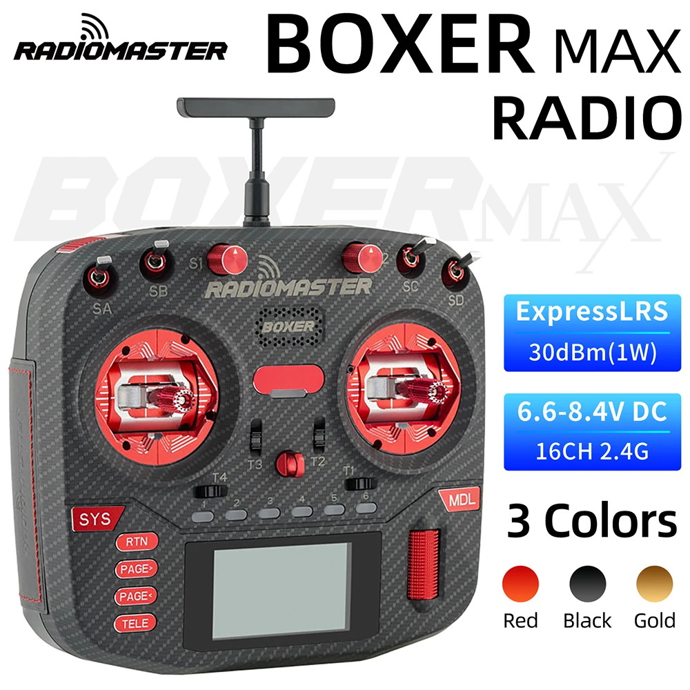 وحدة تحكم راديو RadioMaster Boxer MAX 16CH AG01 Gimbal 128*64 LCD 30dBm(1W) 2.4 جيجا هرتز 6.6-8.4 فولت RC تدعم ExpressLRS