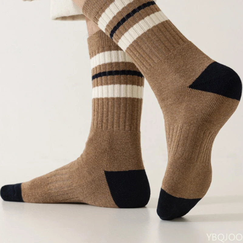 

6 Pairs Fashionable Sports Striped Anti Odor Sweat Absorbing Comfortable Casual Socks Men Autumn Winter Cotton Mid Tube Socks