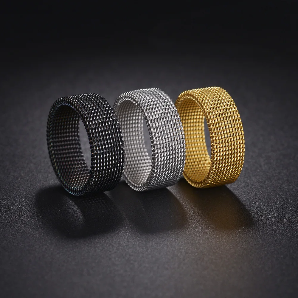 standard U.S. code titanium steel woven mesh deformation ring 8MM vacuum plating does not lose color