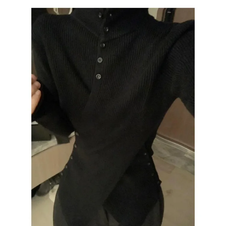 Maglioni oversize irregolari slim fit con fondo semplice dolcevita nero top in maglia donna 2025 autunno nuovo cardigan a maniche lunghe