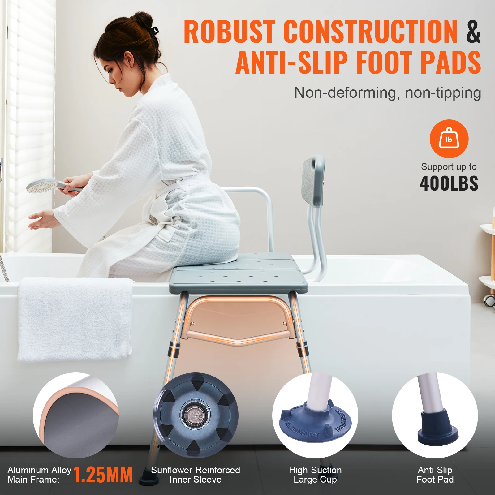 SucceBuy Tub Transfer Bench for Bathtub Shower Seats Lightweight Shower Bench with Non-Slip Bath Seats with Armrest and Backrest image 4