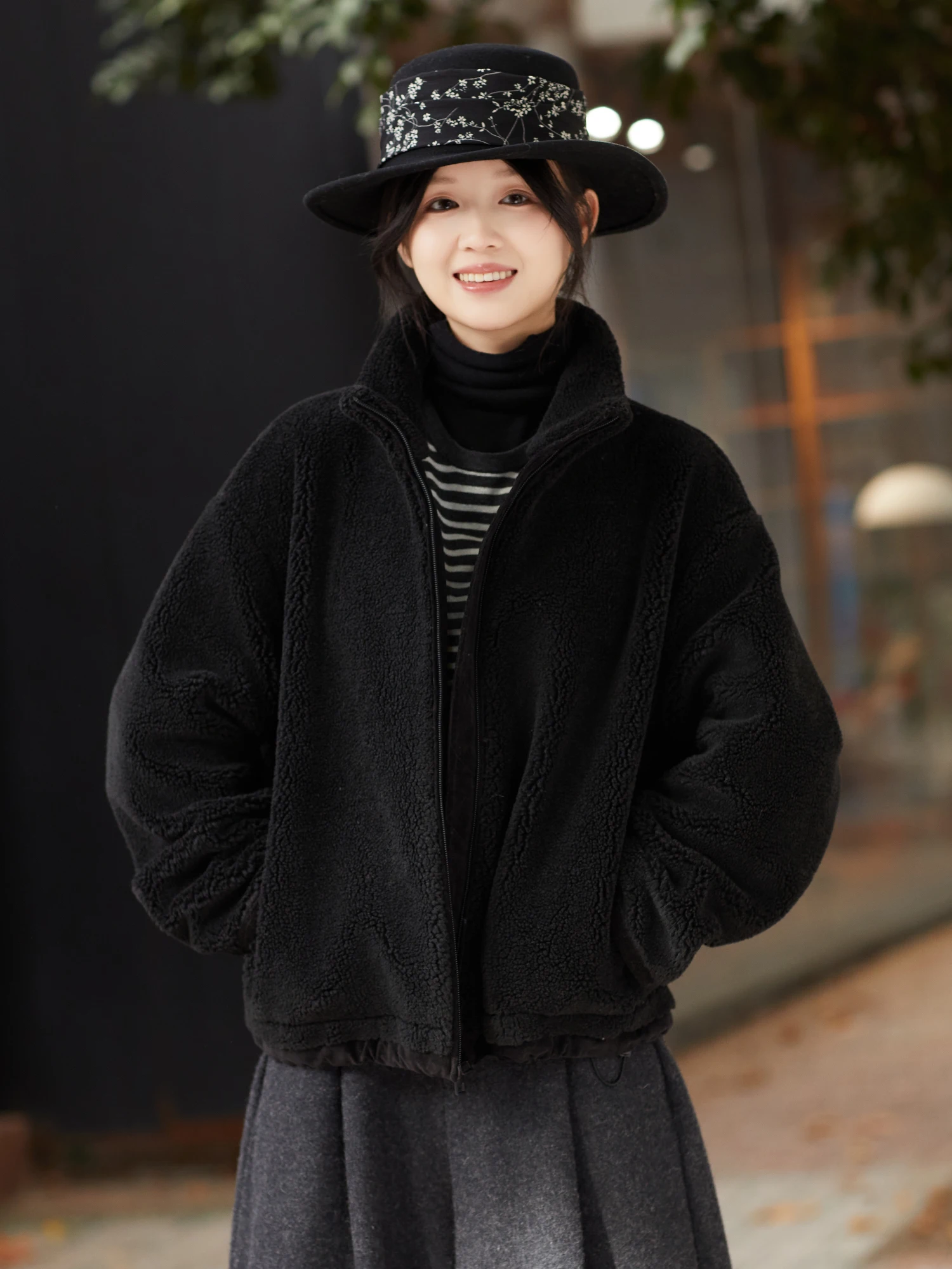 

Новинка: Теплая зимняя куртка из смесовой шерсти с мехом ягненка, модный прямой крой, длинный рукав, на молнии