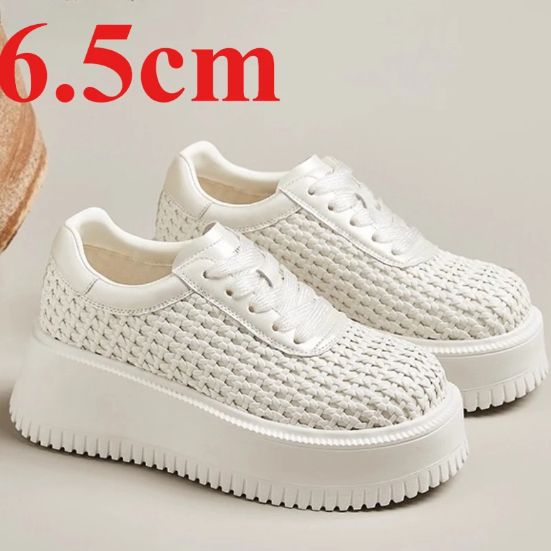

Spring and Summer Hollow Breathable Weaving Mesh Heightening Shoes for Women's Thick Soled Ultra Light Comfortable Leisure Shoes