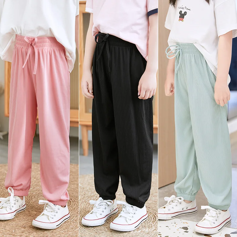 little Girls Loose Pink Pants Summer Casual Fashion Kids Clothes Green Wide Leg Pants Child Baggy Trousers for 6 8 10 12 Years