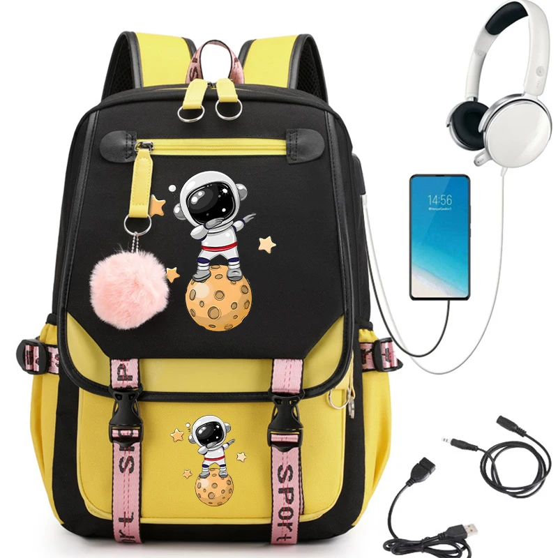 Women Kawaii Schoolbag College Students Bookbag Black Pink School Bags Usb Charging Backpacks Teenager Girls Backpack Mochila