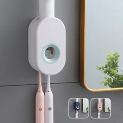 Automatic Toothpaste Dispenser Wall Mounted Adhesive Toothpaste Squeezer Hands-Free Toothpaste Squeezer With Toothbrush Holder