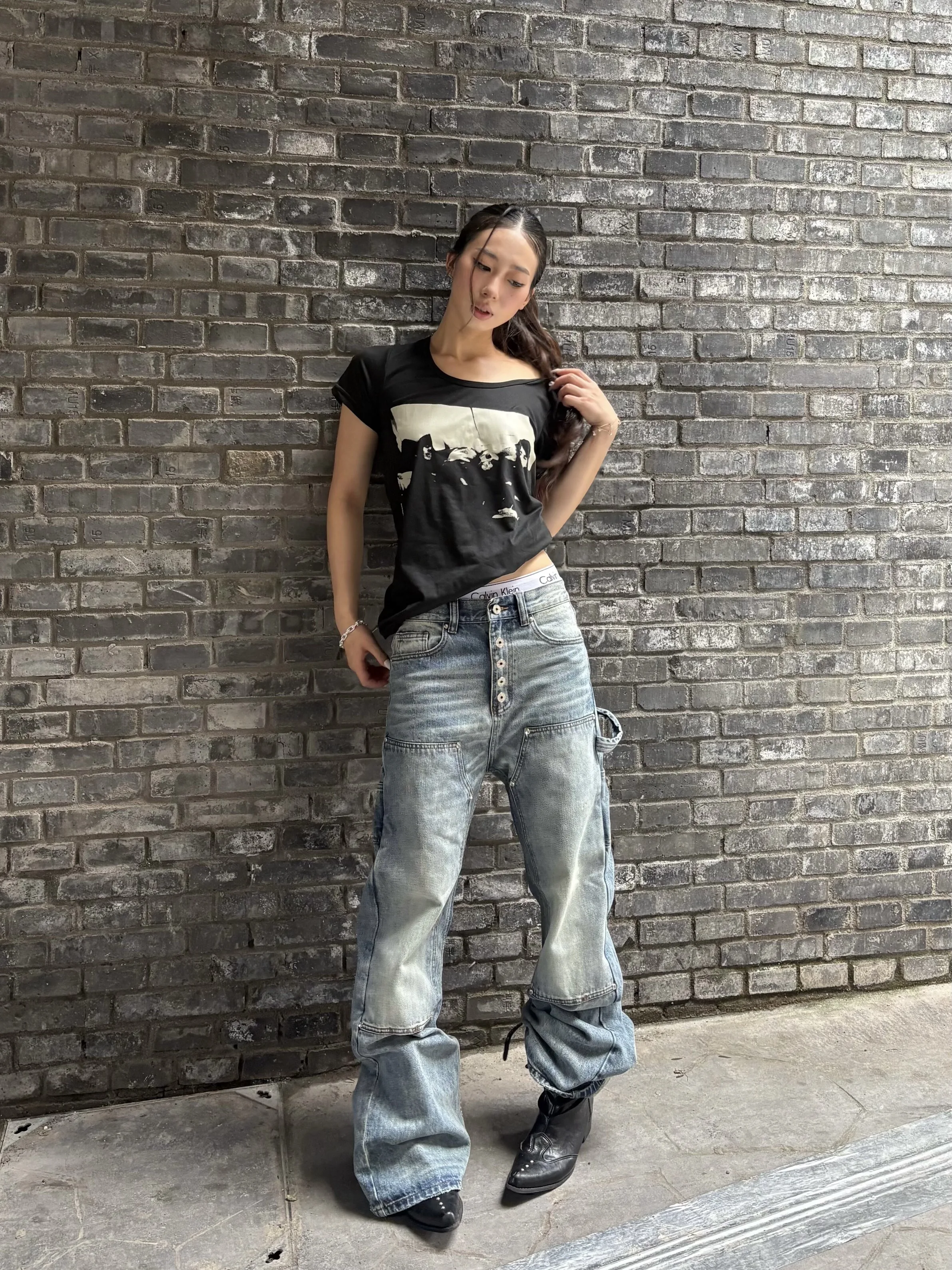 Calças Jeans Americanas Lavadas Azuis para Homens e Mulheres, Design Casual, Largas e Soltas, Cintura Alta, Perna Reta, Fibra de Poliéster