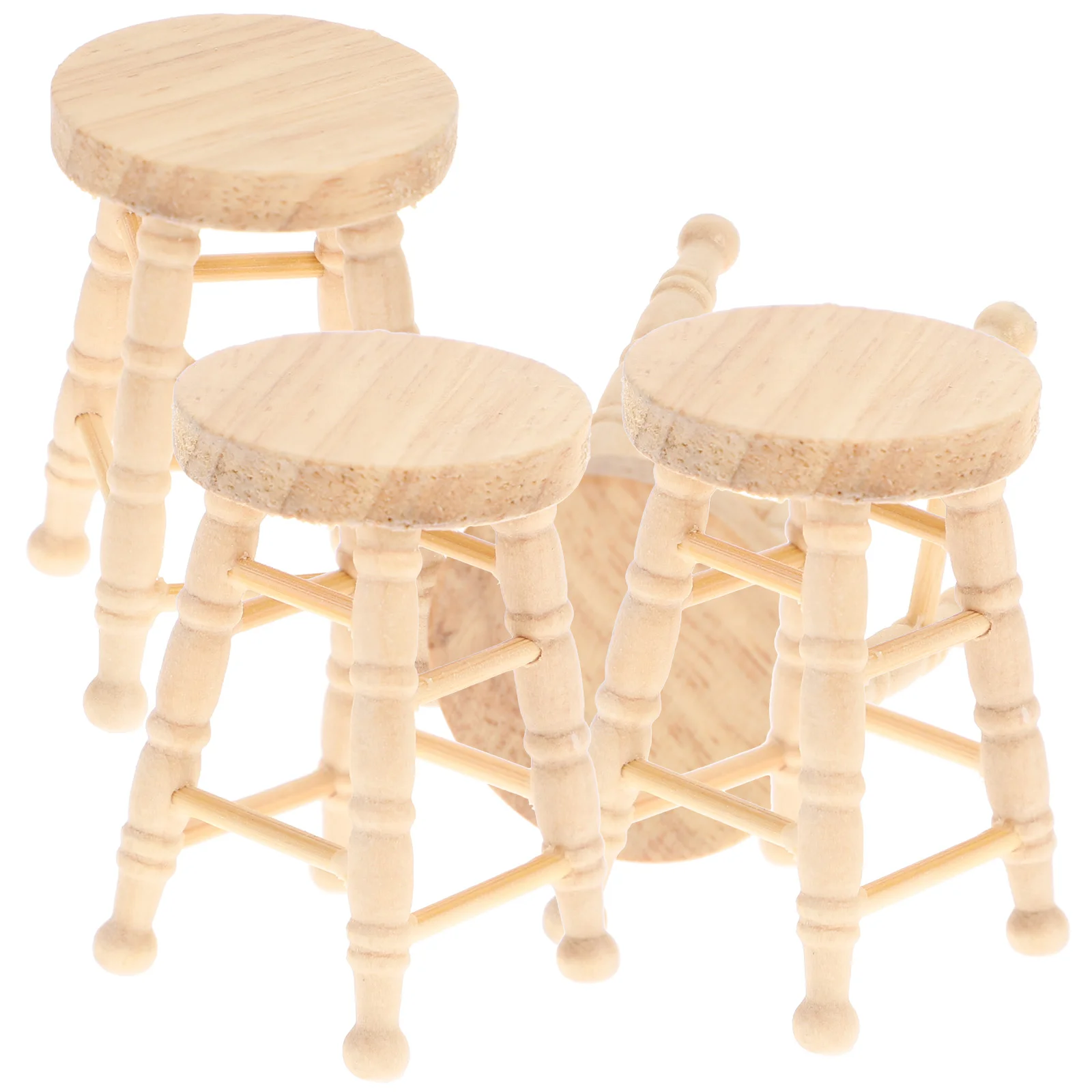 4 Pcs Dollhouse Stool Children's Furniture Chair Kid Toy Toys for Kids Prop Mini Wood Model Toddler Table with Chairs