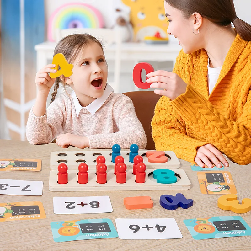 Puzzle d'addition et de soustraction numérique en bois pour enfants, jouet de reconnaissance des couleurs, jouet m m