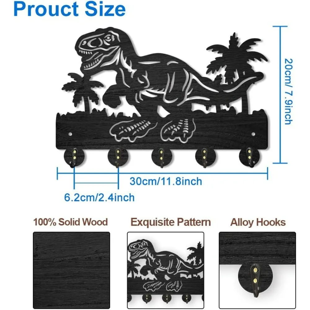 Wood Dinosaur Coconut Tree Coat Rack Ancient Animal Key Holder for Wall 11.8×7.9inch Decorative Tropical Palm Tree Key Hooks