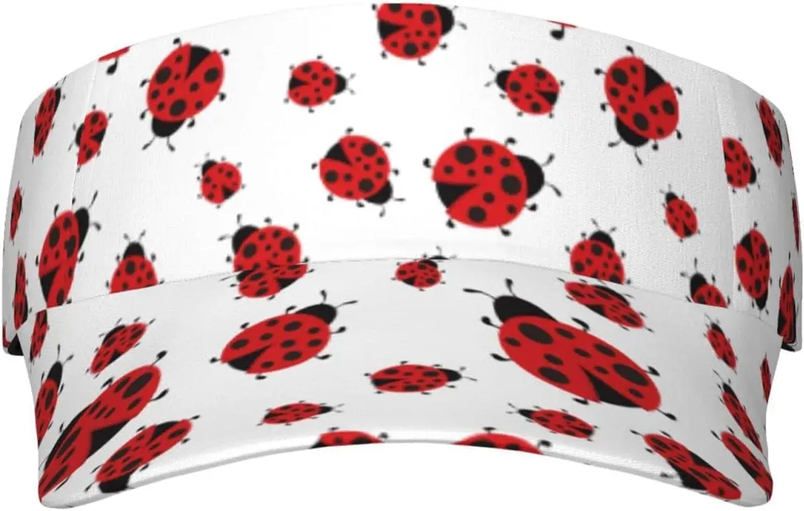 Cute Red Ladybug Cartoon Pattern Sunscreen Visor Hats for Women & Men, Sport Empty Top Baseball Sun Cap, Tennis Visor, Go