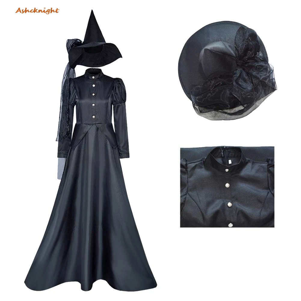 

2025 Movie Wicked Cosplay Elphaba Dress Hat Clothes Women Adult Party Disguise Roleplay Outfits Suit Female Halloween Costume
