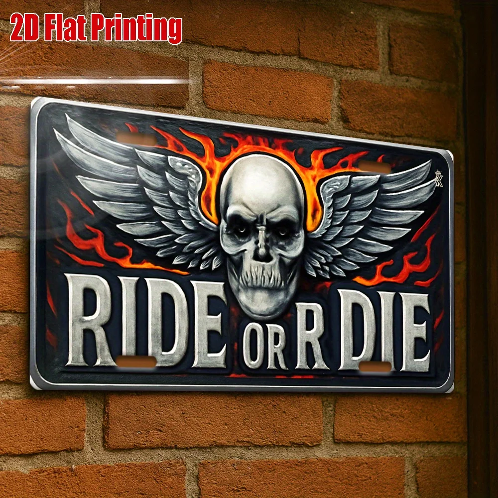 2D Flat, 2D Flat Print, 1pc, Grim Reaper Skull Wooden Sign, Outdoor Plaque & Wall Decor 29.97 cm * 14.99 cm, Heavy Machine Biker