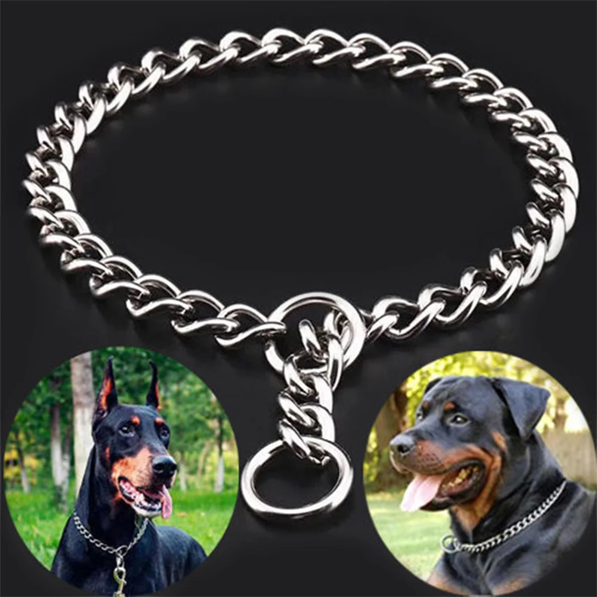 Metal Stainless Chain Dog Collar Silver Cuban Link Dog Slip Chain Choke Collar Steel Strong Slip Dog Collars for Pet