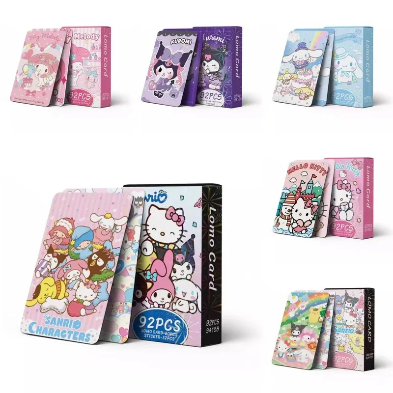 Disney Sanrio Peripheral Essential 92pcs Small Card Hello Kitty Kuromi Cartoon Handbook Sticker Postcard Birthday Christmas Gift