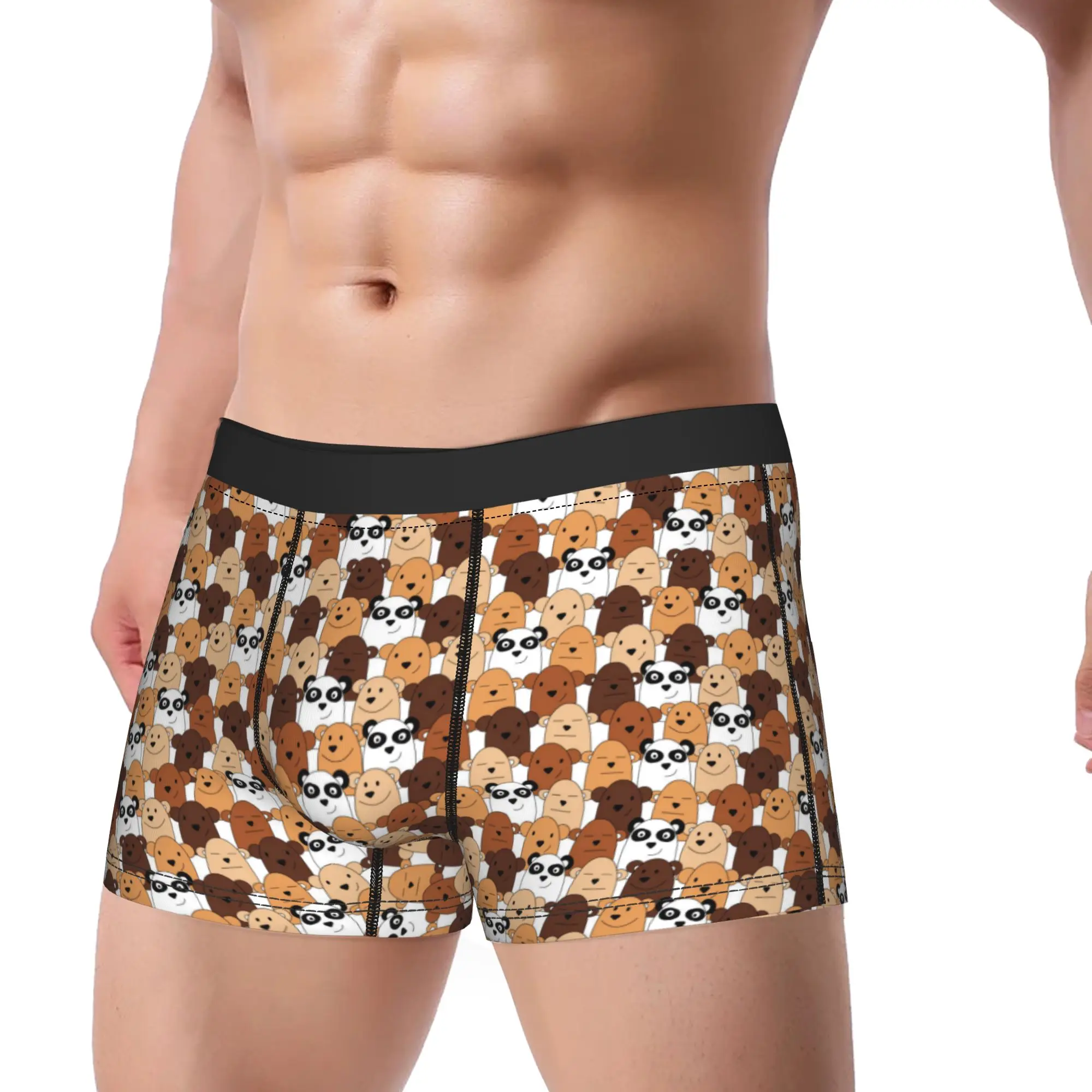 Happy Cartoon Bears Animal Cartoon Underwear  Elastic Underpants DIY Shorts Briefs For Men 3D Pouch Large Size Boxershorts