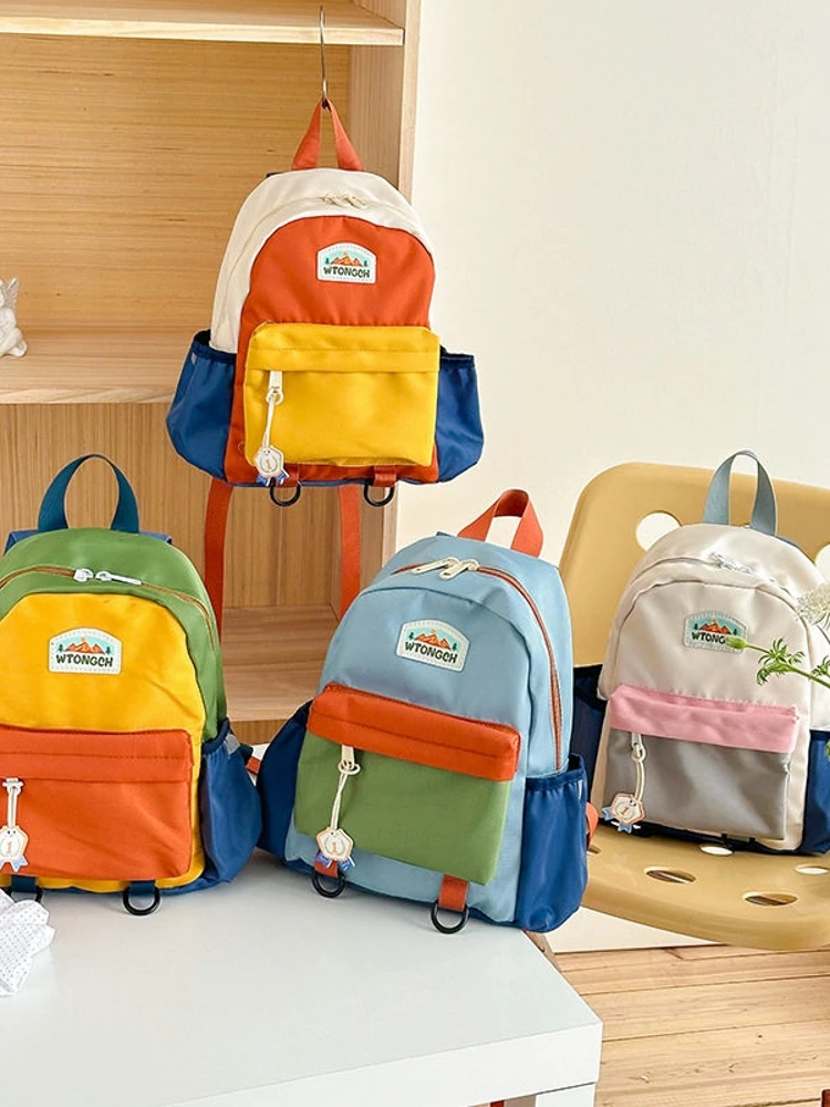 casual-lightweight-travel-backpack-for-children-kindergarten-boys-girls-cute-color-block-school-bag-outdoor-hiking-bag