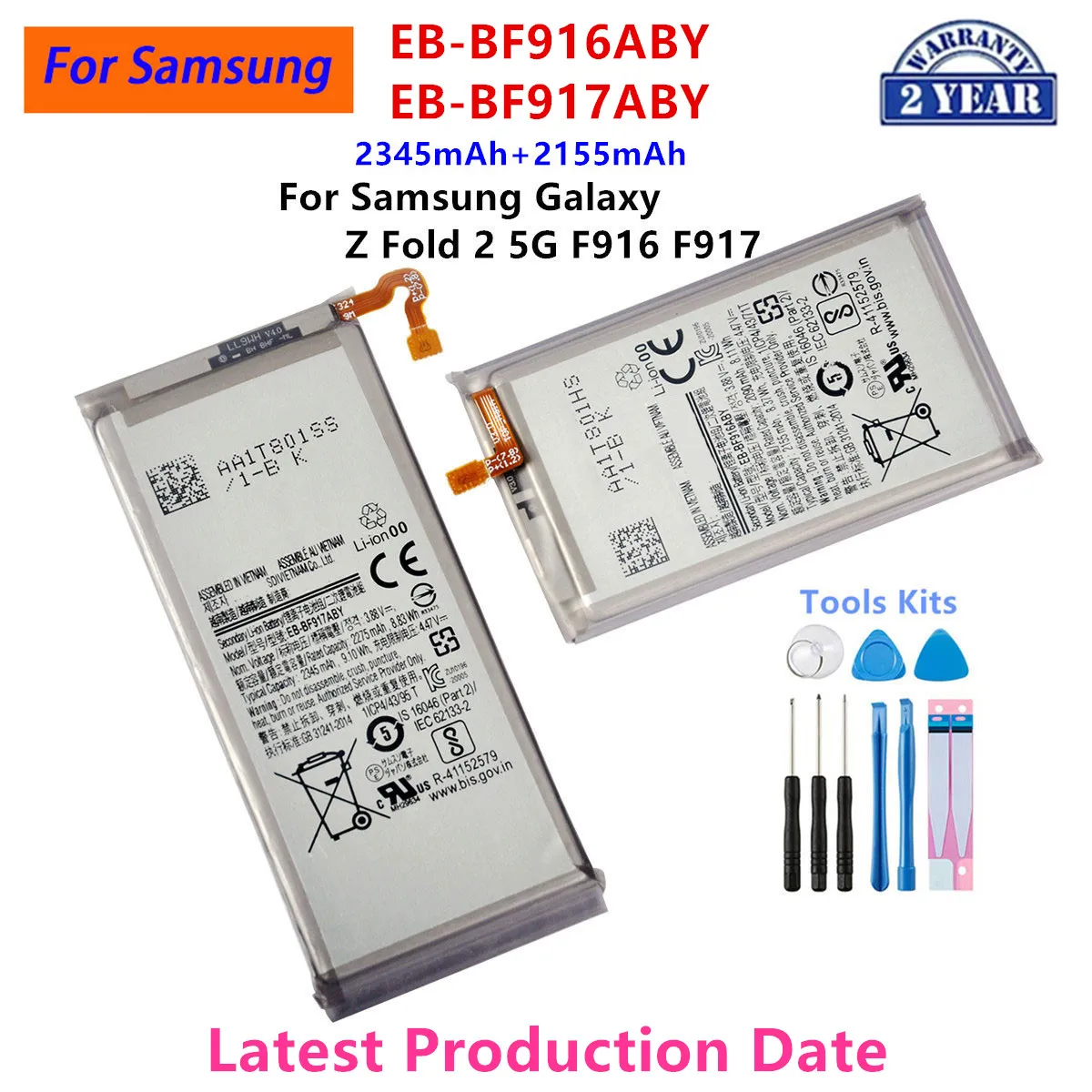 

Совершенно новый аккумулятор EB-BF916ABY EB-BF917ABY (2345 мАч + 2155 мАч) для Samsung Galaxy Z Fold 2 5G F916 F917, аккумуляторы для мобильных телефонов