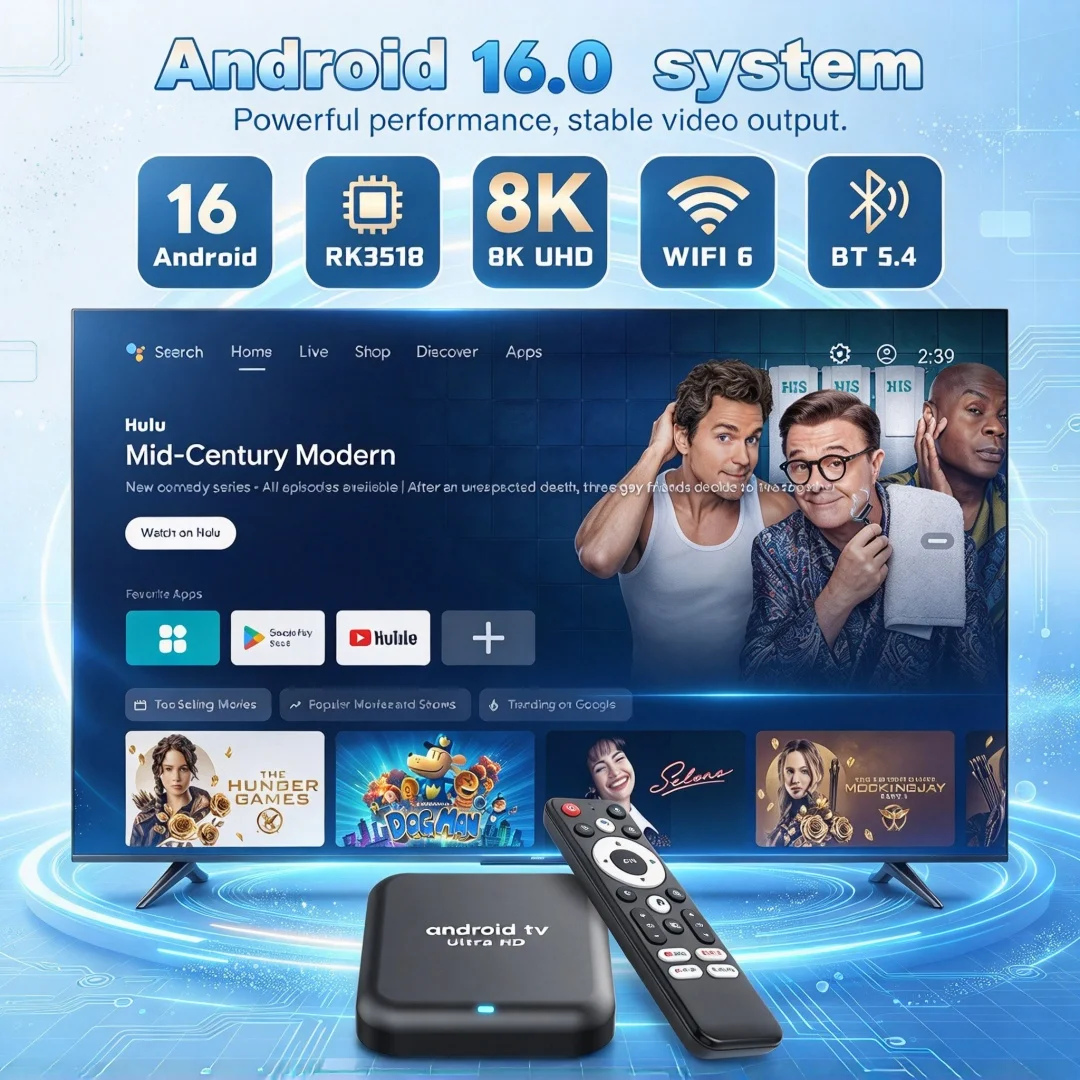 Q18 Android 16 Smart TV Box 4K 8GB 256GB RK3518 Dual Band WiFi6 BT5.4 8K Voice Assistant Google Netflix Media Player Set Top Box
