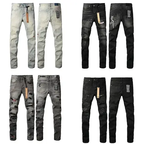 New KSUBI Jeans Men Paint Hole Trendy American High Street  Trend Low Rise Stretch Skinny Pleated Ripped Jeans