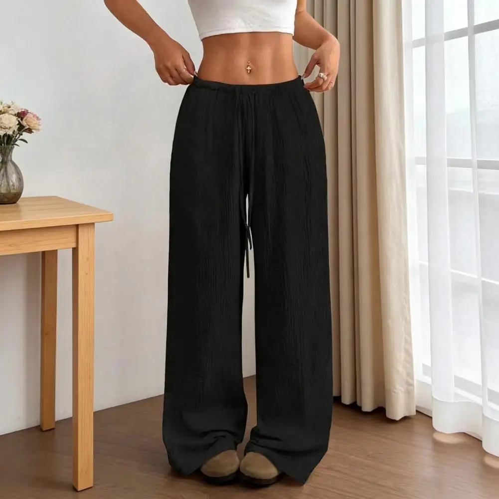 Women Pants High Waist Adjustable Drawstring Straight Wide Leg Long Pants Pure Color Slimming Sagging Effec Trousers