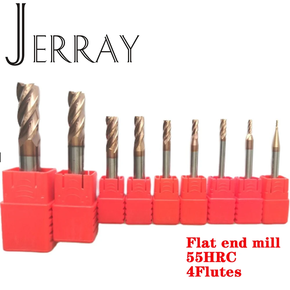 

JERRAY HRC55 4 канавки D1 2 34 5 6 8 10 12 мм Карбид вольфрама Квадратные плоские концевые фрезы Спиральные биты Фрезы с ЧПУ