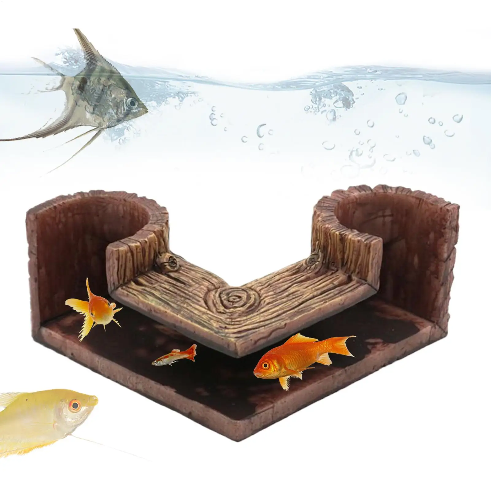 Aquarium-Tunnel mit Holzmaserung, Ecktunnel mit zwei Öffnungen, Untergrundtunnel-Höhle für Fische und Garnelen, Dekoration