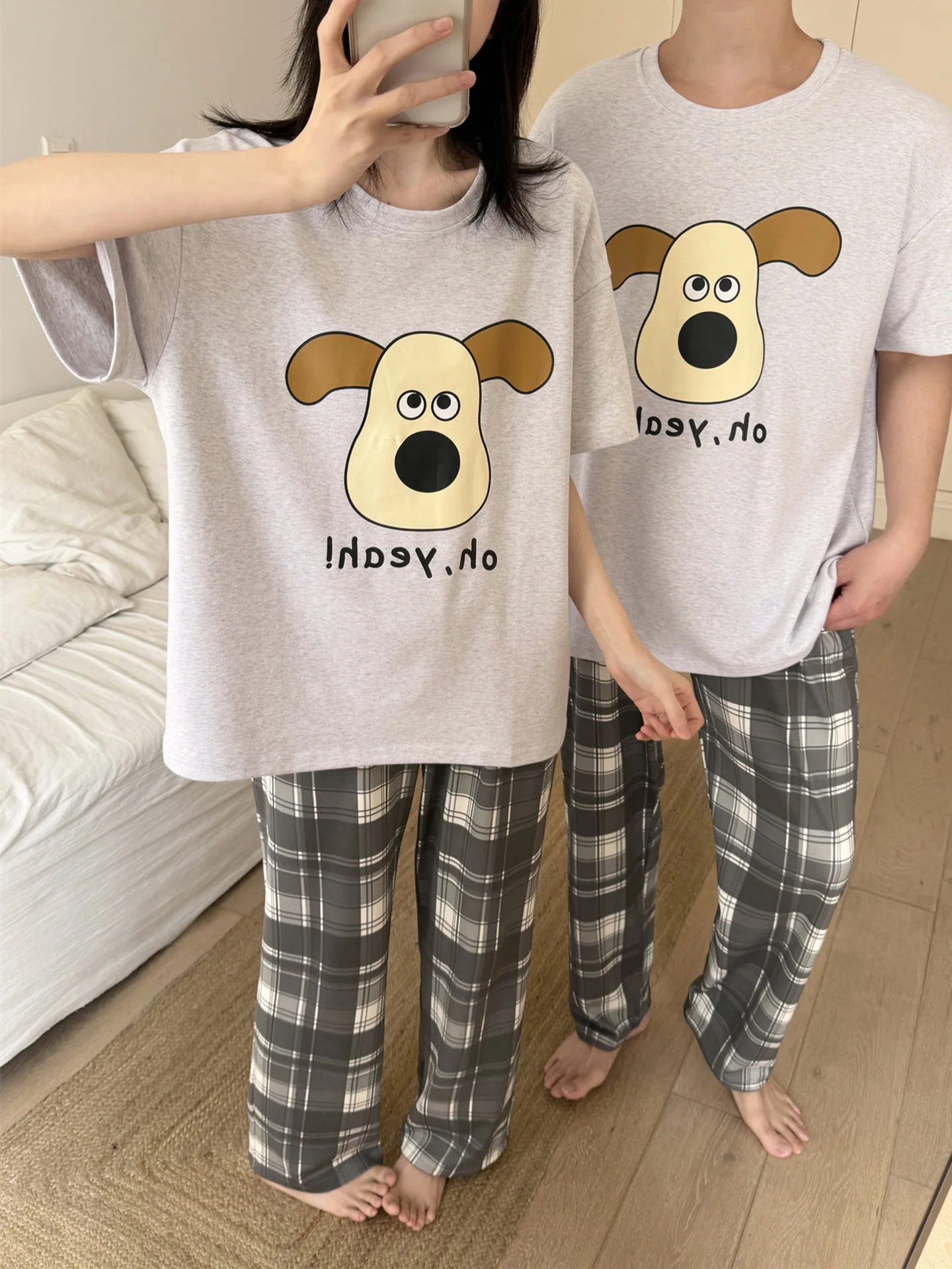 2026-new-couple-sleepwear-women-summer-short-sleeve-cartoon-dog-pure-cotton-loose-casual-men-large-size-home-clothes