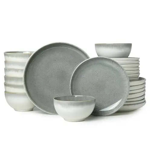 

24 Piece Dinnerware Sets for 8, Modern Stoneware Plates and Bowls Sets, Perfect for Family Gatherings & Holiday Celebration