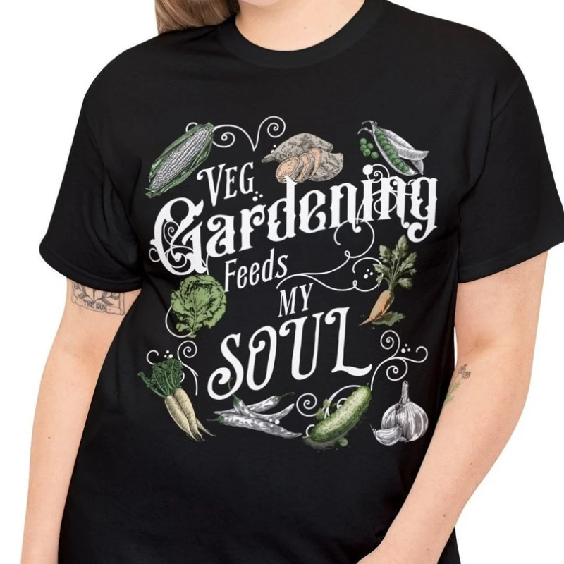 

Novelty Veg Gardening Feeds My Soul Gift Garden Vegetable Unisex T Shirt Couple Veggies Vegetarian Popular Printed T-shirt Tops