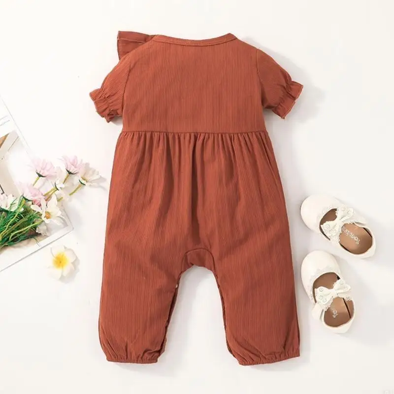 

97BE Spring Newborn Infant Baby Girls Romper Playsuit Overalls Cotton Short Sleeve Baby Jumpsuit Newborn Clothes