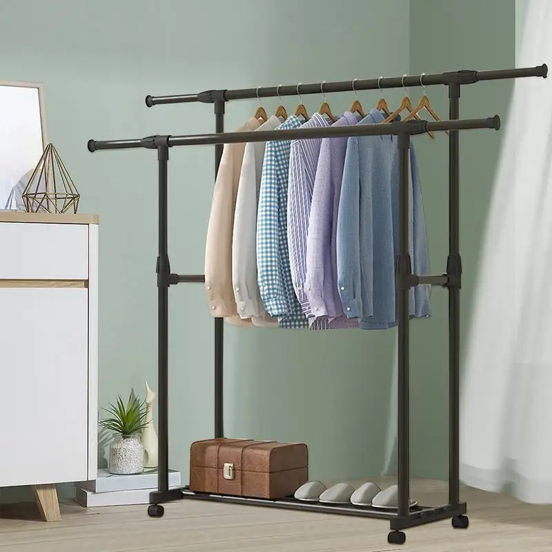 Telescopic Clothes Racks Heavy-Duty Metal Garment Rack Movable Clothes Rack Telescopic Floor Hanger Clothes racks for bedroom