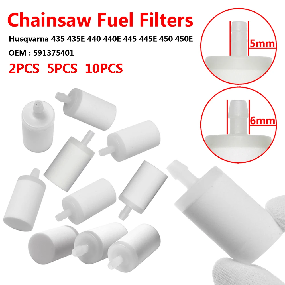 2PCS Chainsaw Fuel Filters 5mm/6mm For Husqvarna 50 55 61 65 66 77 395 435 435E 440 444 450 450E 455 460 591375401 503443201